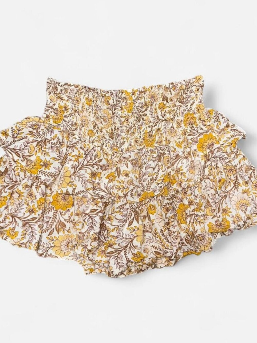 Patrons of Peace Yellow floral ruffle mini skirt